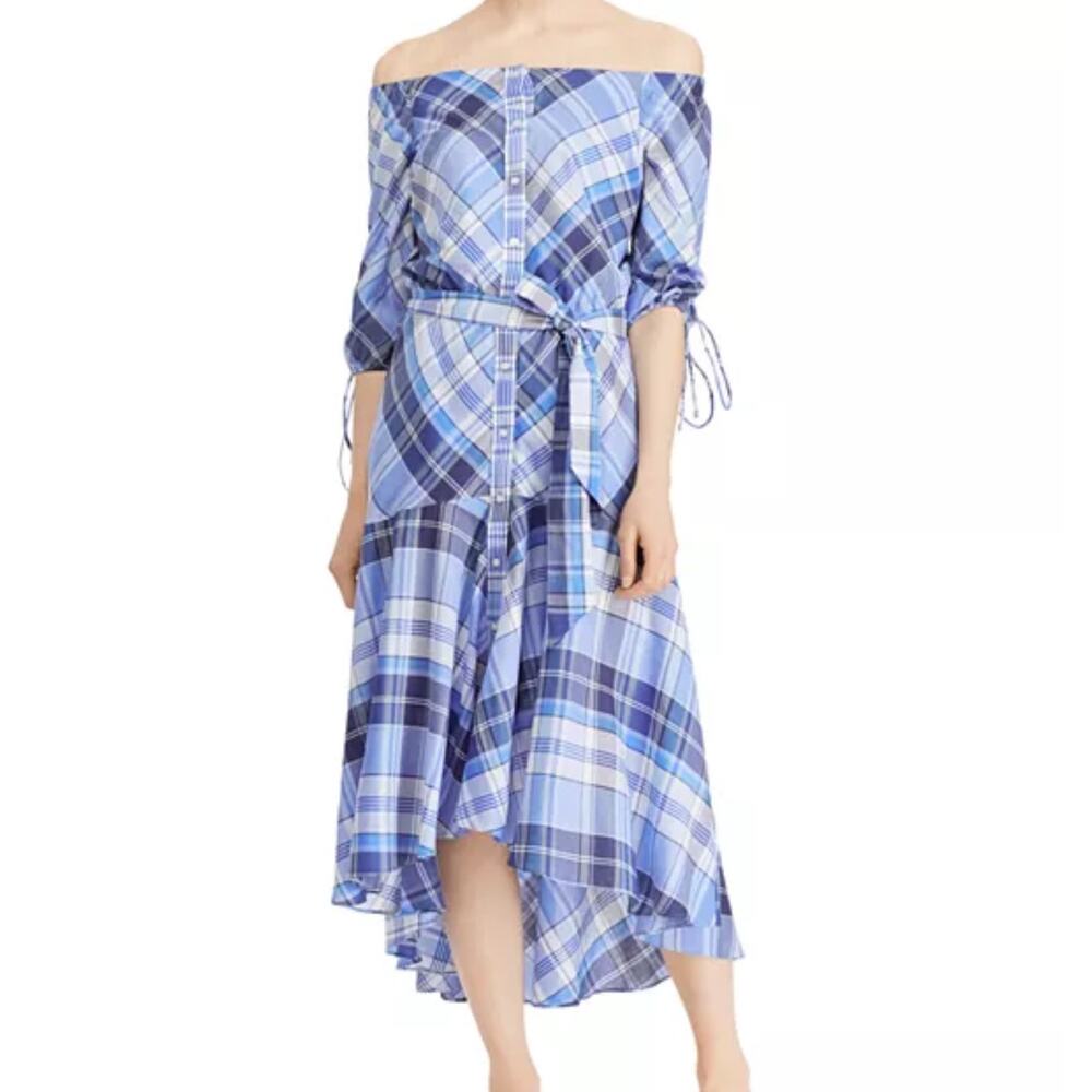 LAUREN Ralph Lauren Blue Plaid Midi Dress